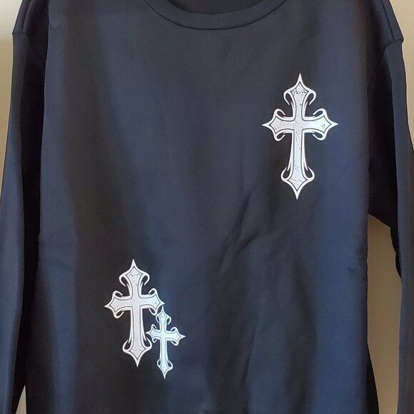 Shein Black Slayr Cross Print Drop Sleeve Casual Sweatshirt SZ M - Picture 5 of 7